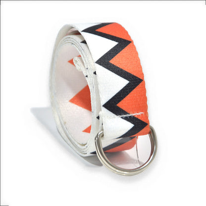 Double loop buckle geometric shape canvas belt