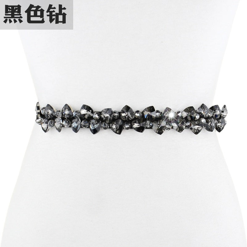 Female fine rhinestone inlaid belt elastic