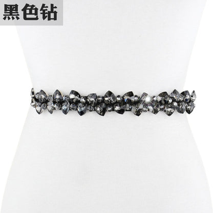 Female fine rhinestone inlaid belt elastic