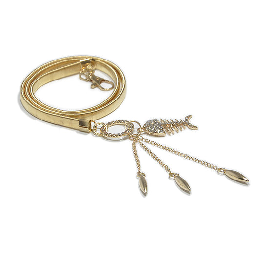Rhinestone inlaid waist chain fish bone pendant