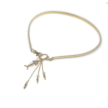 Rhinestone inlaid waist chain fish bone pendant