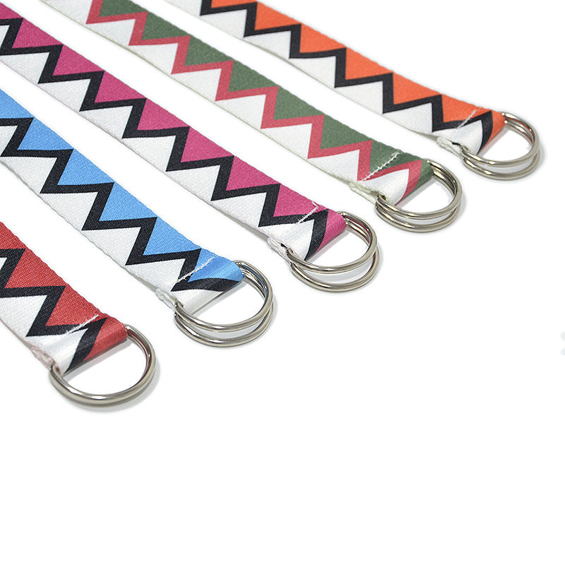 Double loop buckle geometric shape canvas belt