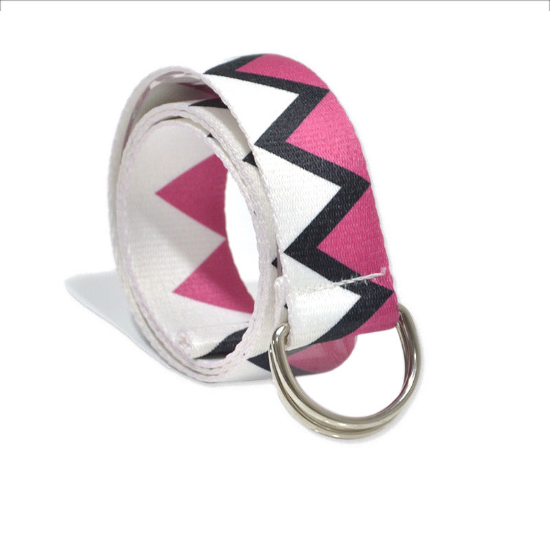 Double loop buckle geometric shape canvas belt