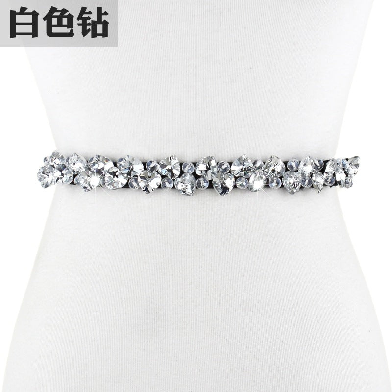 Female fine rhinestone inlaid belt elastic