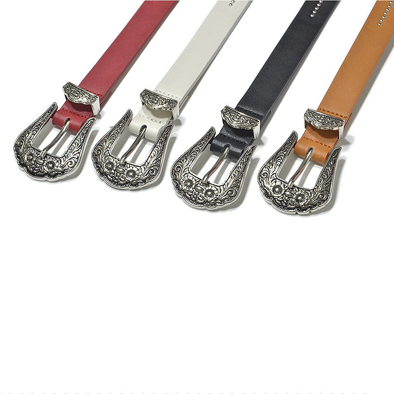 Faux leather multi-color retro carved belt