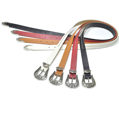 Faux leather multi-color retro carved belt