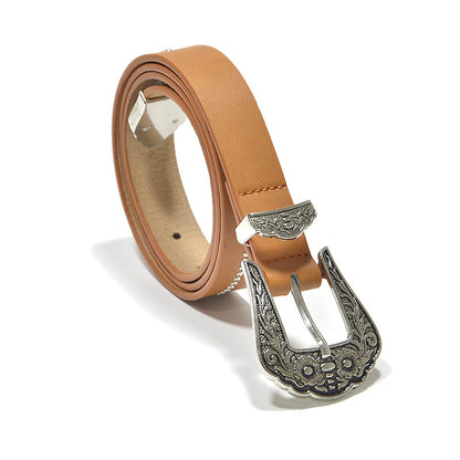 Faux leather multi-color retro carved belt
