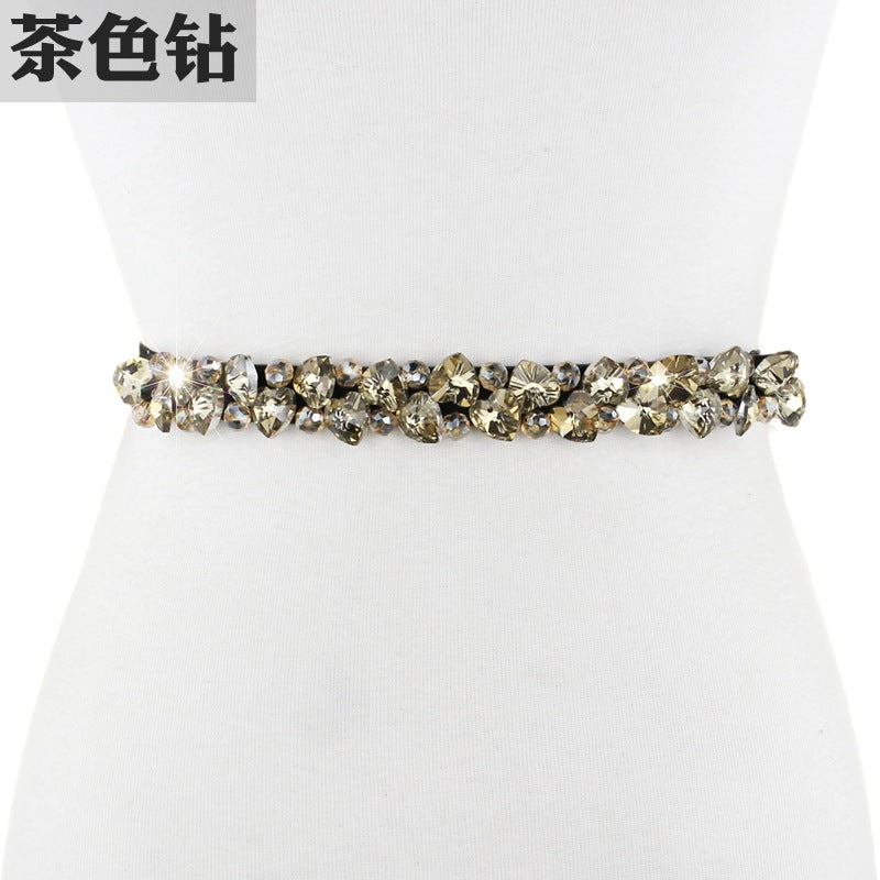 Female fine rhinestone inlaid belt elastic