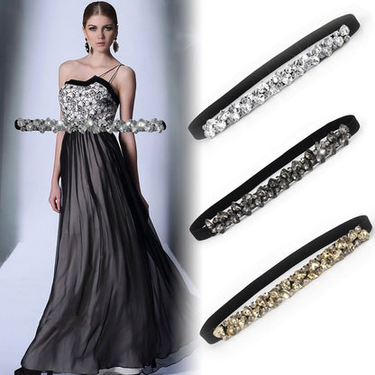 Female fine rhinestone inlaid belt elastic