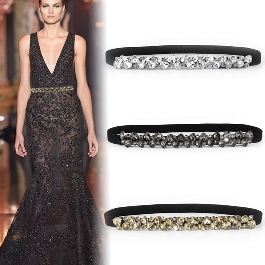 Female fine rhinestone inlaid belt elastic