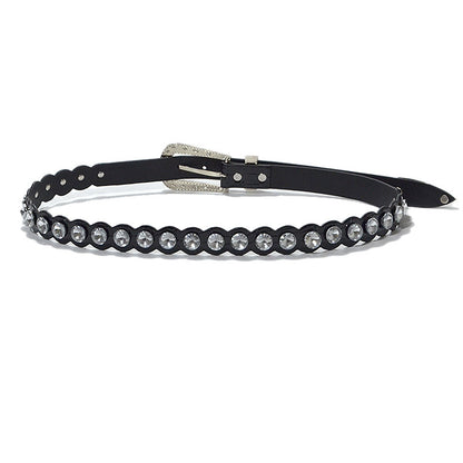 Rhinestone inlaid imitation leather pin buckle belt
