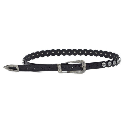 Rhinestone inlaid imitation leather pin buckle belt