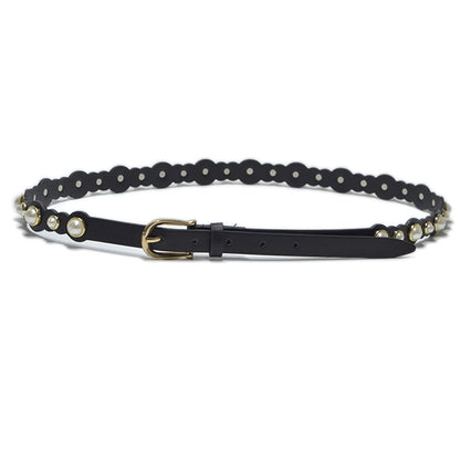 Pearl embellished imitation leather belt