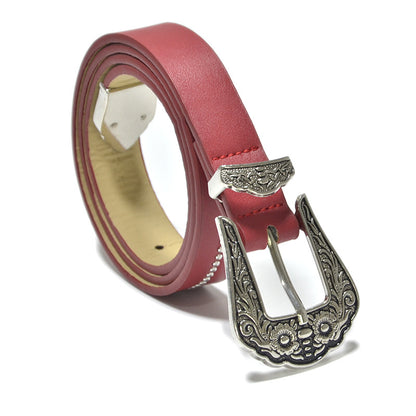 Faux leather multi-color retro carved belt