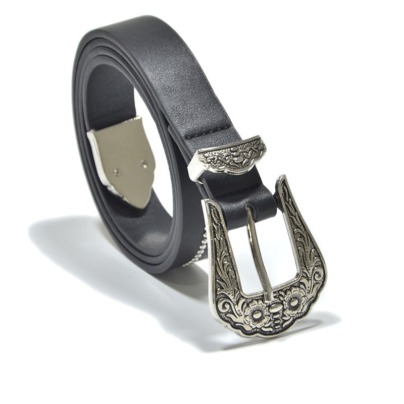 Faux leather multi-color retro carved belt