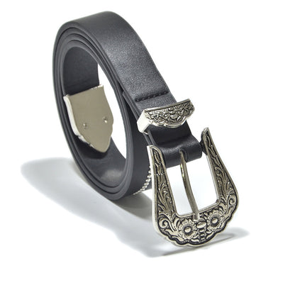 Faux leather multi-color retro carved belt