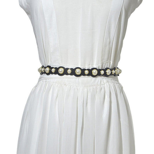 Pearl embellished imitation leather belt