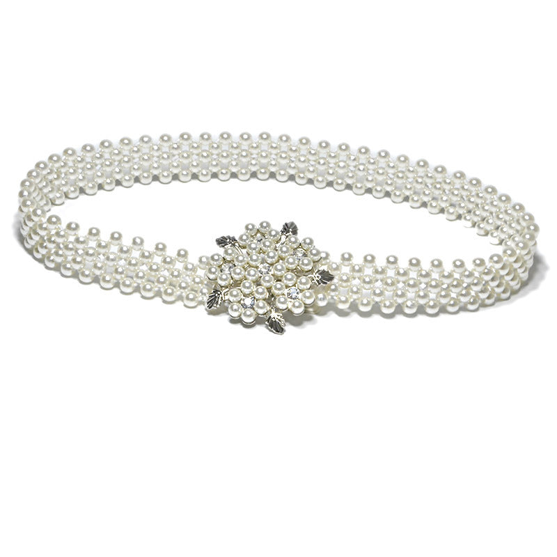 Fashion rhinestone inlaid pearl waist chain