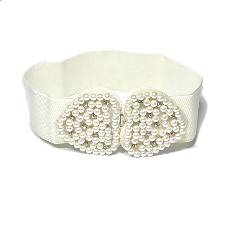 Pearl belt elastic wide belt