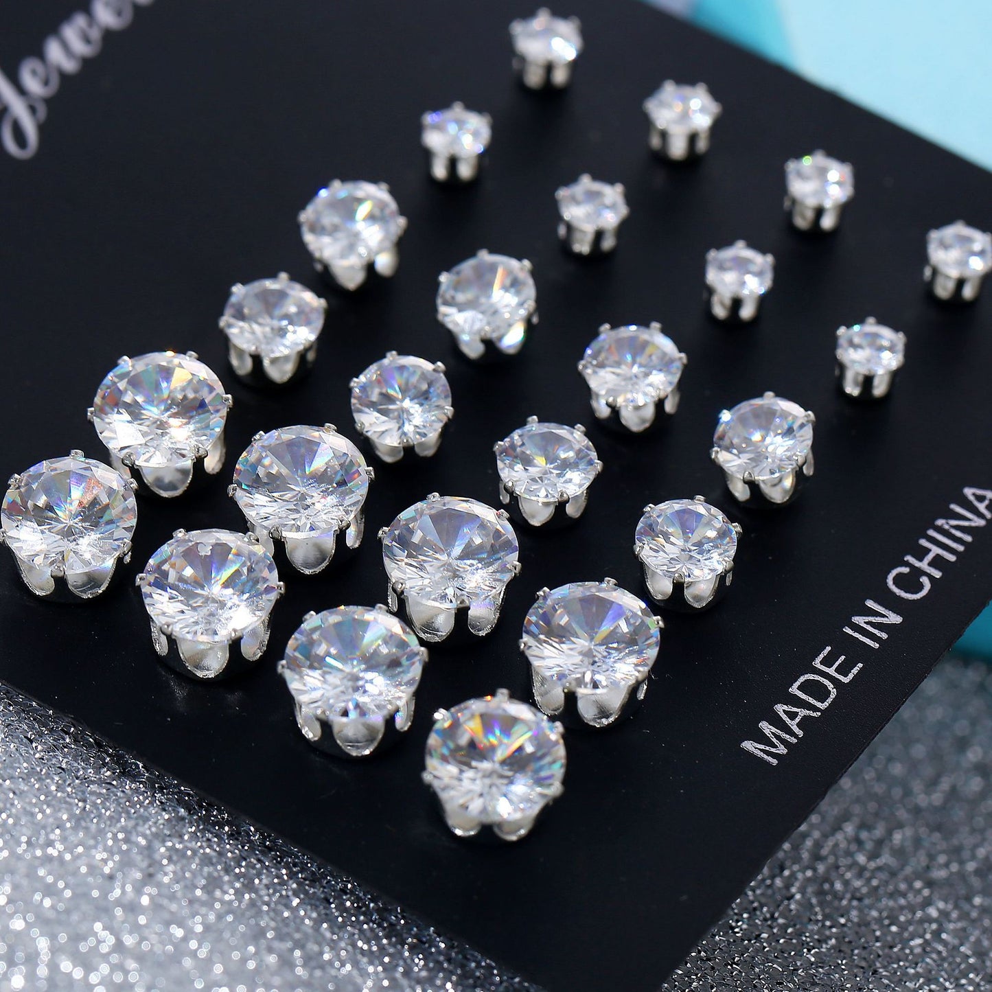 12-Pair Zircon Stud Earring Set