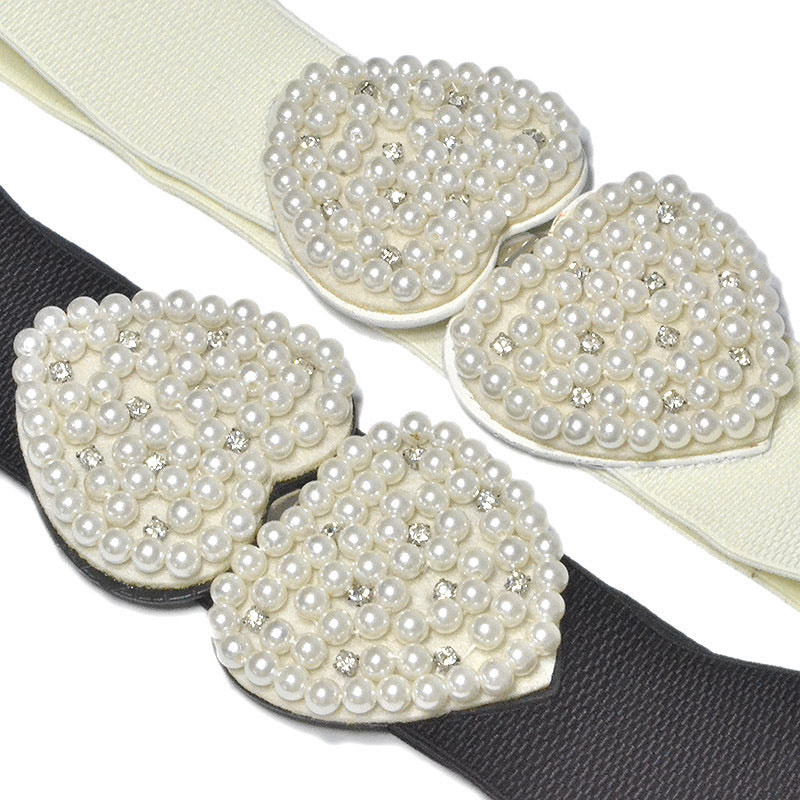 Pearl belt elastic wide belt