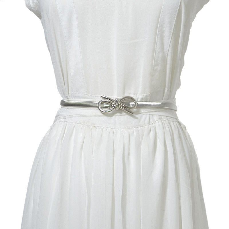 Bow Metal Button Elastic Waist Chain