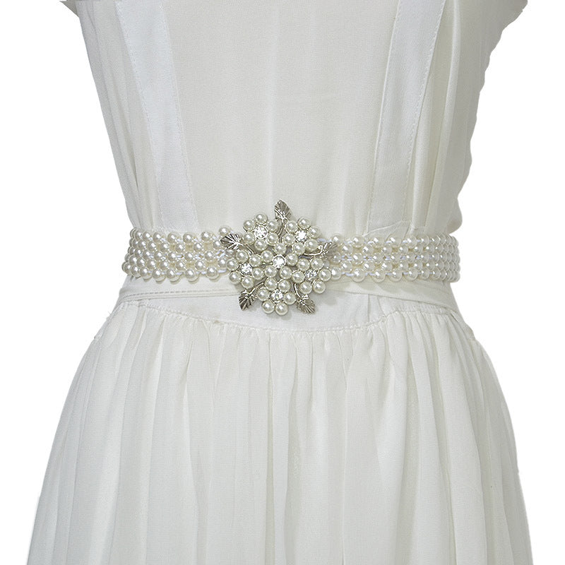 Fashion rhinestone inlaid pearl waist chain