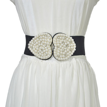 Pearl belt elastic wide belt
