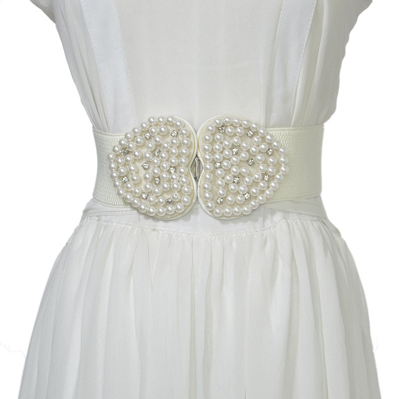 Pearl belt elastic wide belt