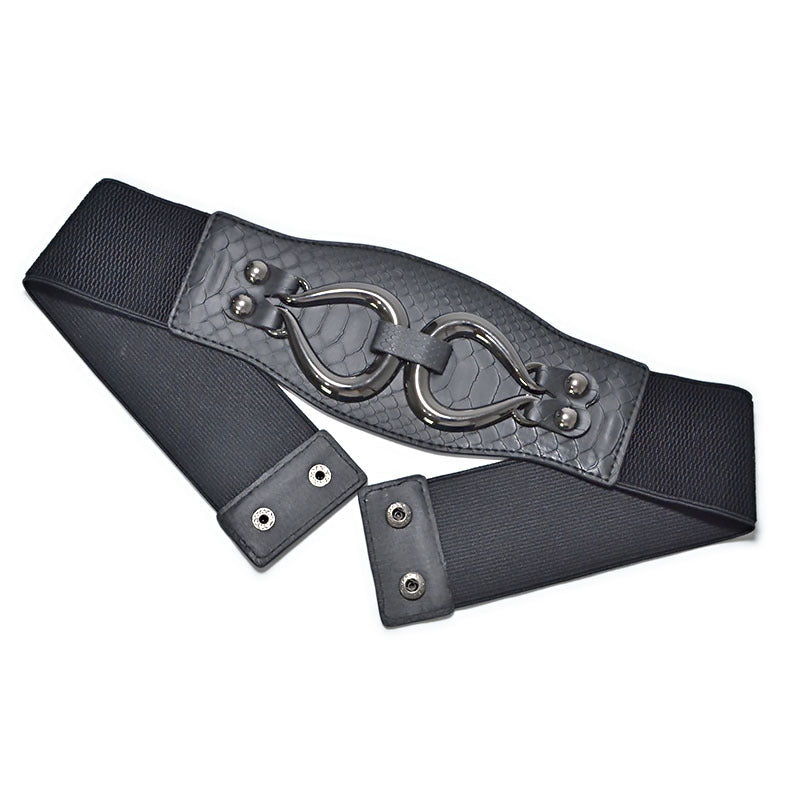 Faux leather elastic wide belt