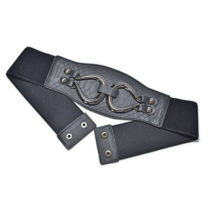 Faux leather elastic wide belt