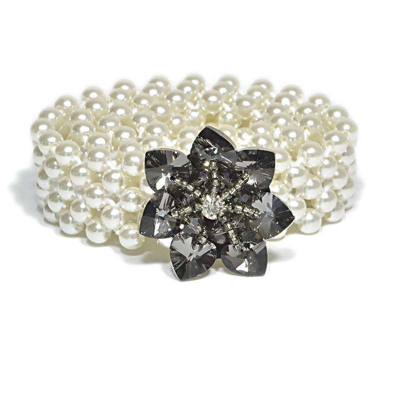 Pearl crystal wide belt woman
