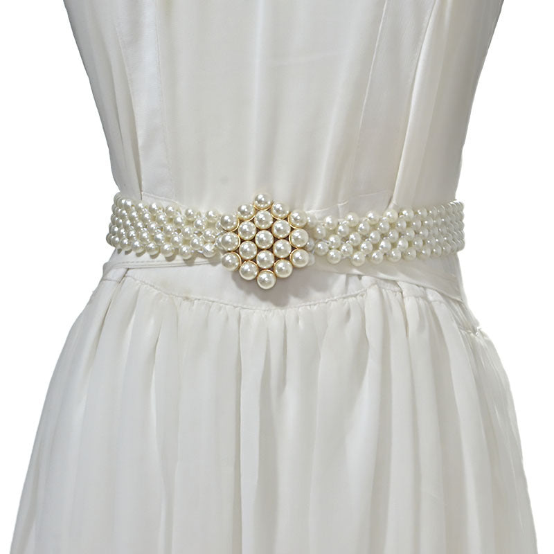 Pearl embellished elastic wide belt