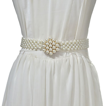 Pearl embellished elastic wide belt