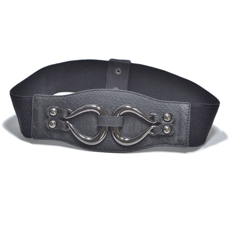 Faux leather elastic wide belt