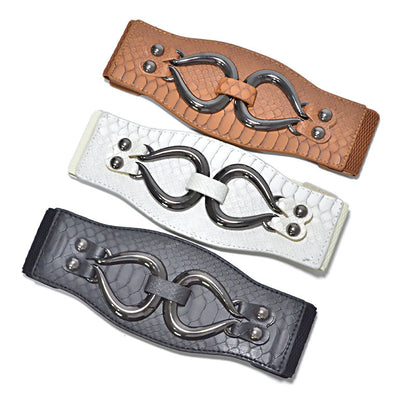 Faux leather elastic wide belt