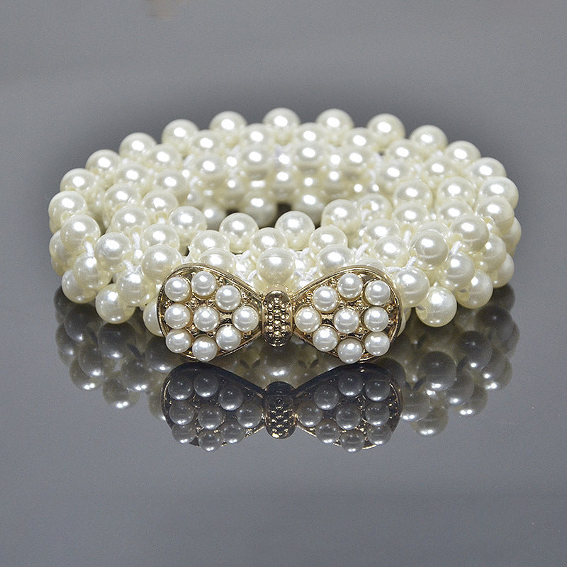 Rhinestone Pearl Bow Waist Seal