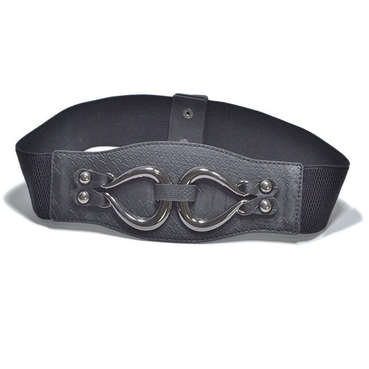 Faux leather elastic wide belt