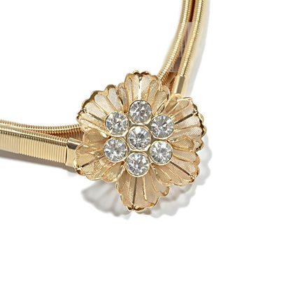 Flower embellished metal spring waist chain