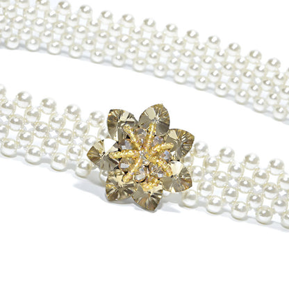 Pearl crystal wide belt woman