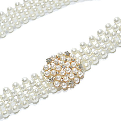 Pearl embellished elastic wide belt