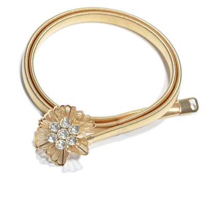 Flower embellished metal spring waist chain