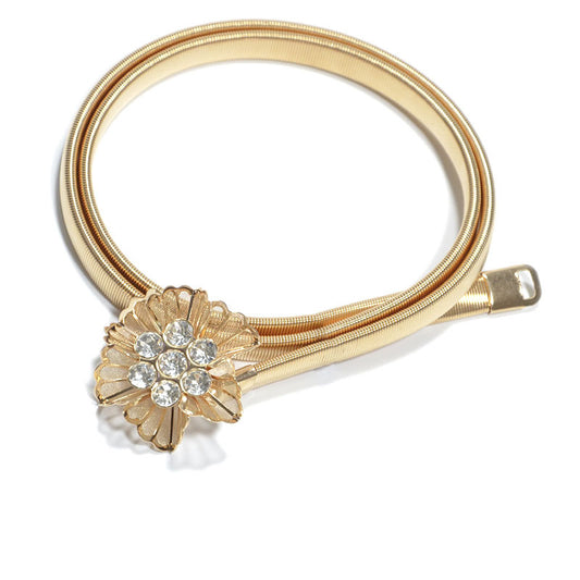 Flower embellished metal spring waist chain