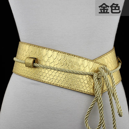Gold rope fringed strap belt