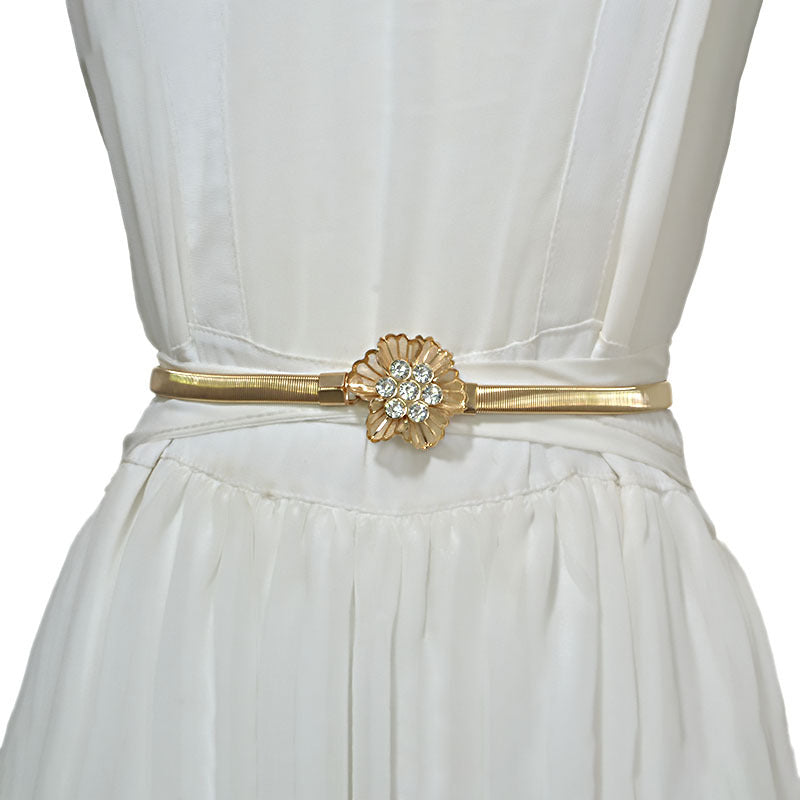 Flower embellished metal spring waist chain