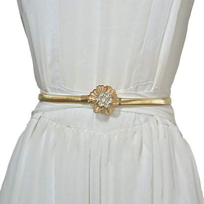 Flower embellished metal spring waist chain