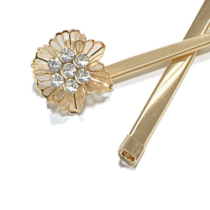 Flower embellished metal spring waist chain
