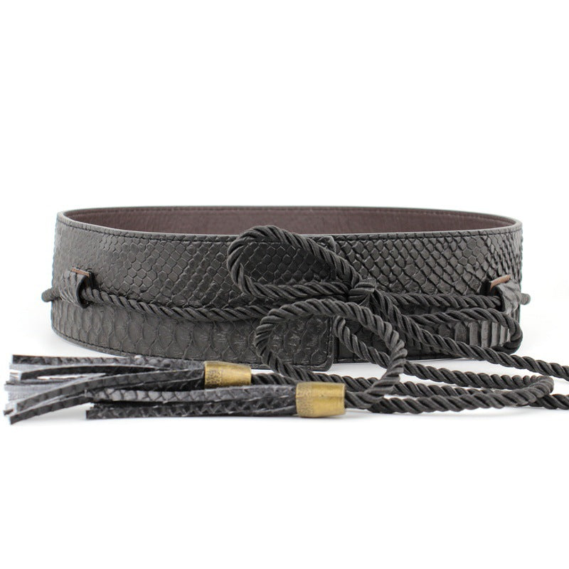 Gold rope fringed strap belt