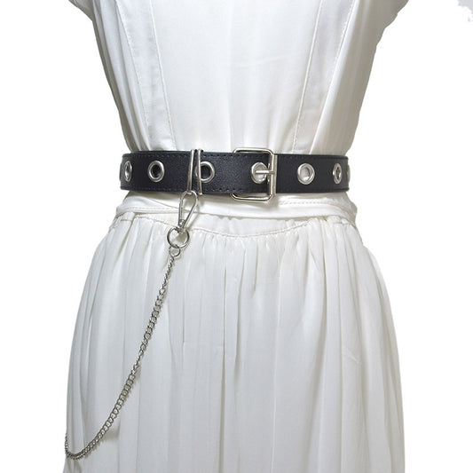 Punk punched eye chain belt