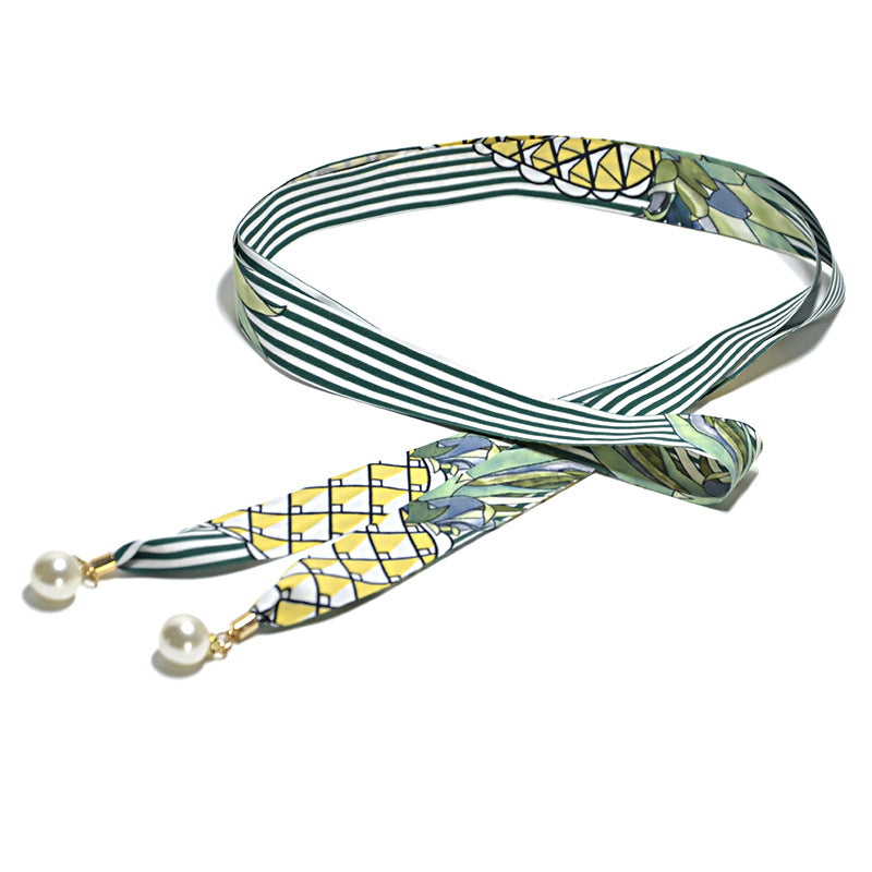 canvas pearl pendant thin waist rope